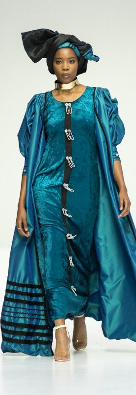 Pondoland teal 2-piece knit bodycon dress and overpiece