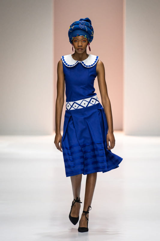 Blue Mbhaco Princess Collar Drop-waist Dress