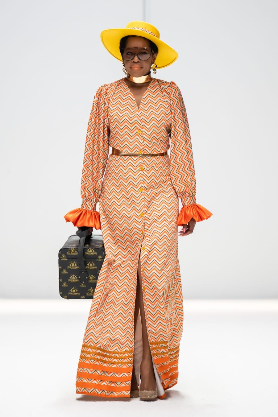 Orange Pondoland Print Shirt Dress with ruffle sleeves