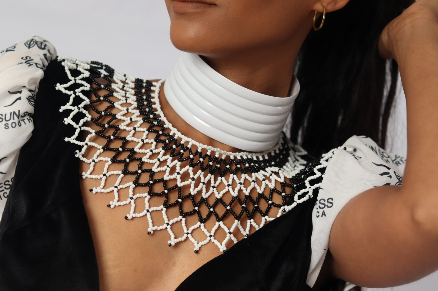 Black and white beaded Xhosa necklace