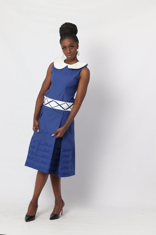 The Royal Blue Nzinga  Mbhaco Pleated  Drop-waist Dress